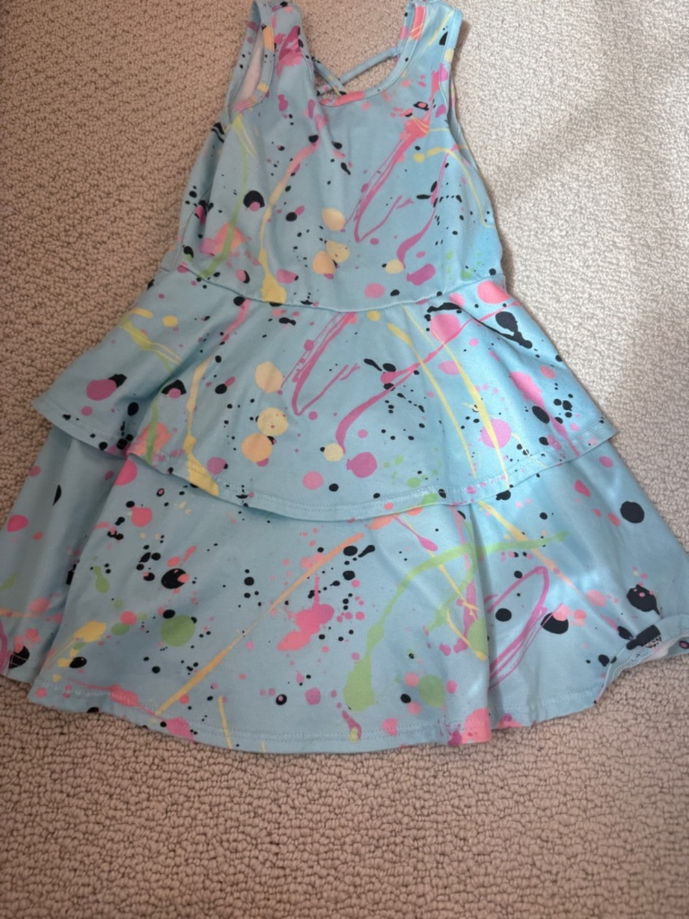 Pixielane Girls' Light Blue Splash Print Tiered Casual Dress